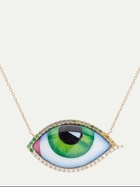 LITO 14k Yellow Diamond And Tsavorite Evil Eye Pendant
